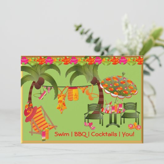 Adult Pool Party BBQ Cocktails Uitnodiging (Staand voorkant)