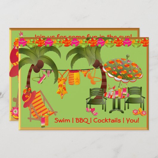 Adult Pool Party BBQ Cocktails Uitnodiging (Voorkant / Achterkant)
