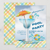 Adult Pool Party Summer Cocktail Invitation Kaart (Voorkant / Achterkant)
