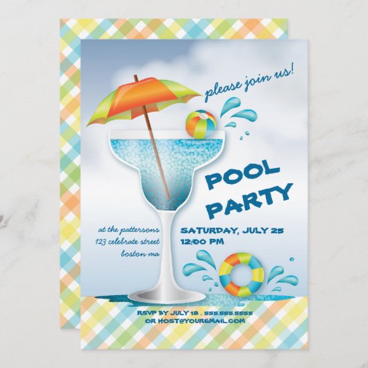 Adult Pool Party Summer Cocktail Invitation Kaart (Voorkant / Achterkant)