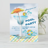 Adult Pool Party Summer Cocktail Invitation Kaart (Staand voorkant)