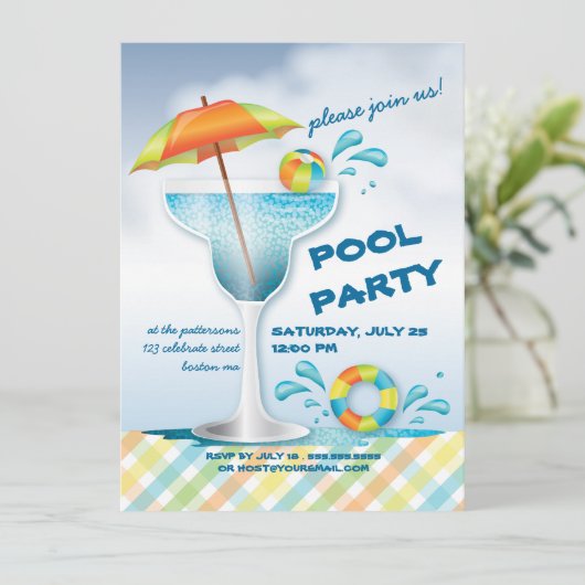 Adult Pool Party Summer Cocktail Invitation Kaart (Staand voorkant)