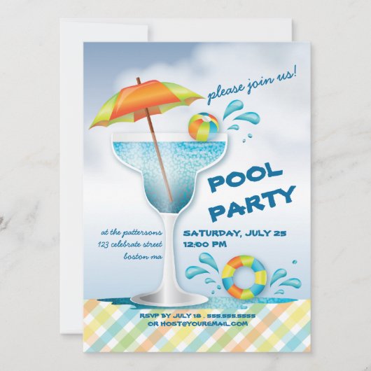 Adult Pool Party Summer Cocktail Invitation Kaart (Voorkant)