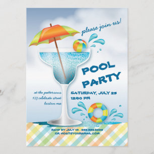 Adult Pool Party Summer Cocktail Invitation Kaart
