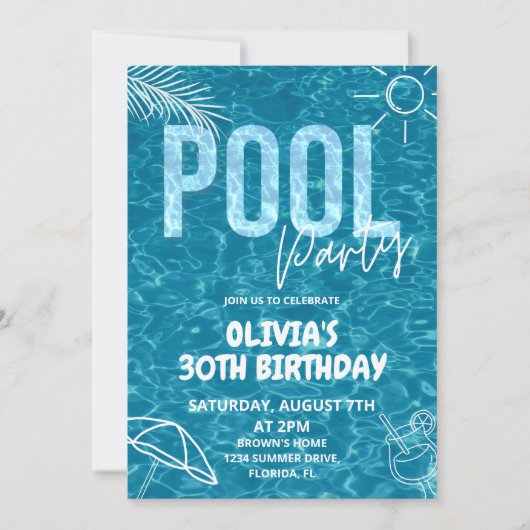 Adult Pool Party uitnodiging Volwassen Zomer Verja (Voorkant)