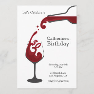 Adult Red Wine Modern Birthday Party Invitation Kaart