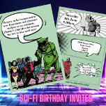 Adult Sci Fi party Science Fiction Alien strip Kaart<br><div class="desc">Waarom niet een thema Science Fiction verjaardagsfeest. Als je in Aliens gelooft en door een ufo wilt worden weggenomen,  zullen deze uitnodigingen je aanspreken. Liefhebbend Sci Fi heeft geen leeftijdsgrens,  dus heb wat plezier en raket de ruimte in op je verjaardag.</div>