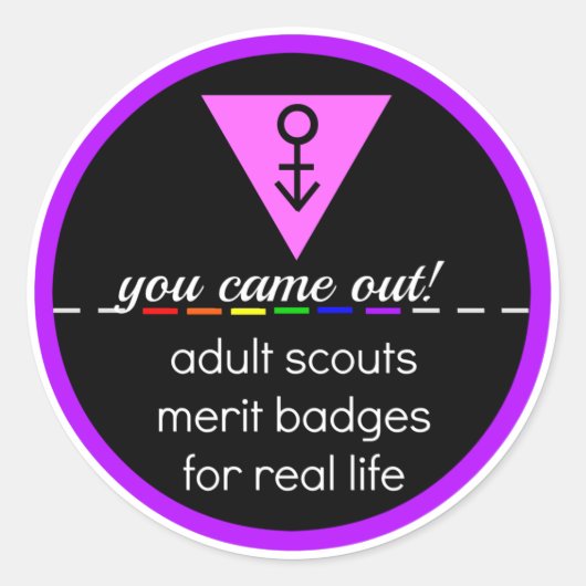 Adult Scout Merit Badge: Je kwam uit! Ronde Sticker (Voorkant)