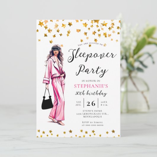 Adult Sleepover Party Mode Roze 30e Verjaardag Kaart (Staand voorkant)