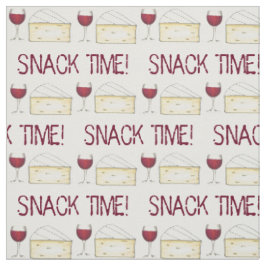Adult Snack Time Red Wine and Brie Cheese Fabric Stof