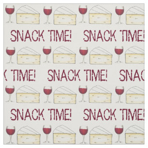 Adult Snack Time Red Wine and Brie Cheese Fabric Stof