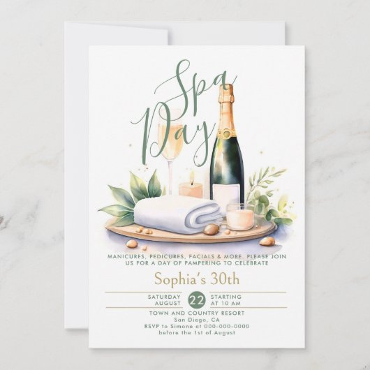 Adult Spa Day Party Waterverf Groen 30e Verjaardag Kaart (Voorkant)