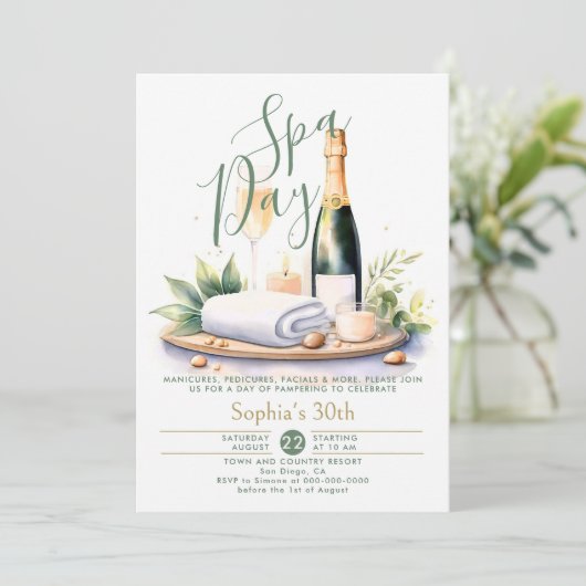 Adult Spa Day Party Waterverf Groen 30e Verjaardag Kaart (Staand voorkant)