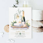 Adult Spa Day Party Waterverf Groen 30e Verjaardag Kaart<br><div class="desc">30e verjaardag ideeën: Verwen jezelf en je beste vrienden en / of familie met een dag in de spa voor uw 30e verjaardag. Deze elegante, moderne en stijlvolle uitnodiging met een waterverf schilderij van een champagnefles, groen, steentjes en handdoeken zal uw naaste en dierbaarste verleiden om u te vergezellen terwijl...</div>