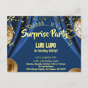 Adult Surprise Birthday Invitation Briefkaart Blau