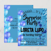 Adult Surprise Verjaardagsuitnodiging Kaart Blauw (Voorkant / Achterkant)