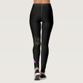 Adult Woman's Gold Glitter Rainbow Unicorn - Black Leggings (Achterkant)