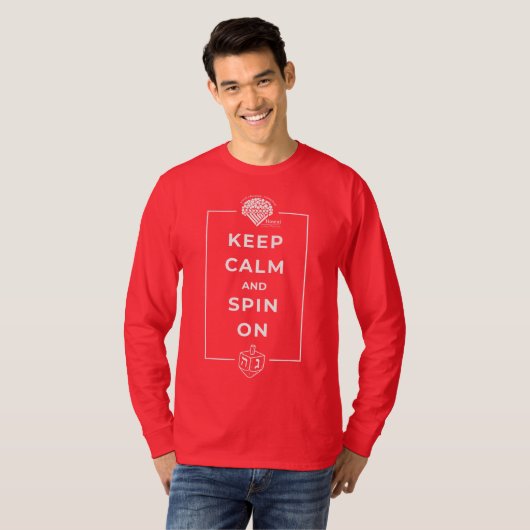 Adults' Long-Sleeve Hanukkah Shirt - "Keep Calm" (Voorkant volledig)
