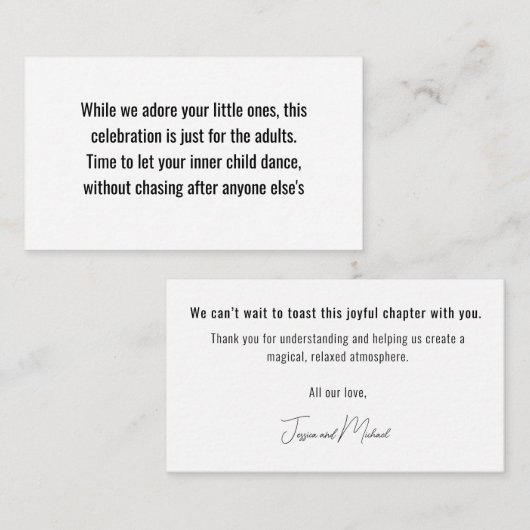 Adults-Only Wedding Note💍 Minimalist Elegant  Informatiekaartje (Voorkant / Achterkant)