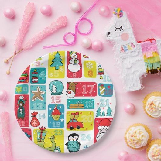 Advent Calendar Cartoon stijl Papieren Bordje (Feest)