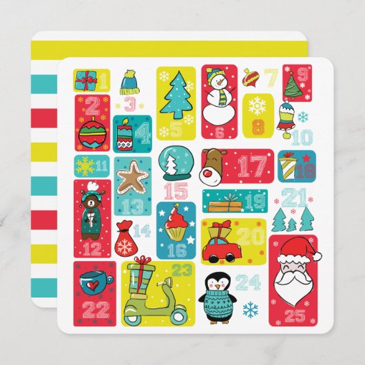 Advent Calendar Kerstmis Cartoon Feestdagenkaart (Voorkant / Achterkant)