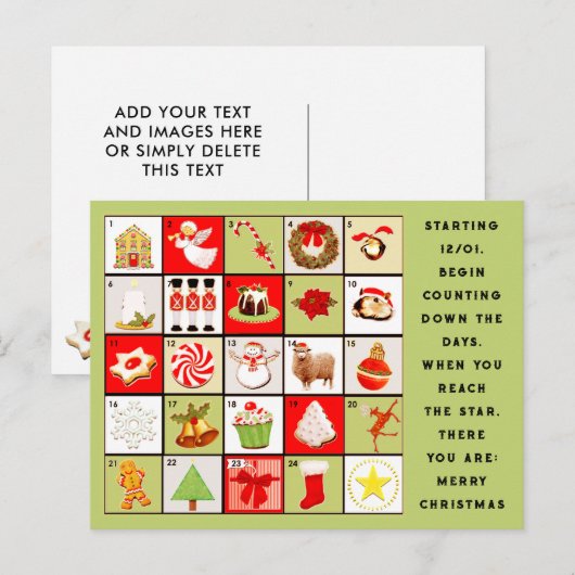 Advent Calendar Kerstmis Feestdagenkaart (Voorkant / Achterkant)