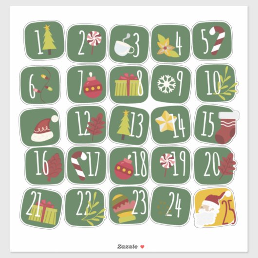 Advent Countdown 25 Christmas Doodle Style Sticker (Vel)