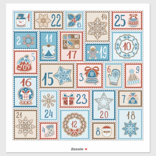 Advent Countdown 25 Kerst  Blauw Ivoor Sticker (Vel)