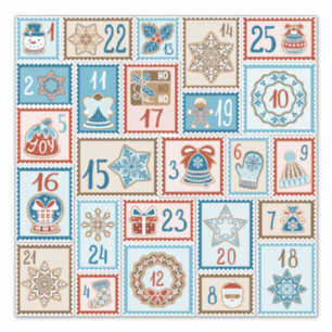 Advent Countdown 25 Kerst Blauw Ivoor Sticker