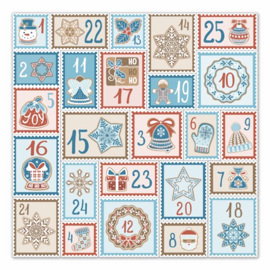 Advent Countdown 25 Kerst  Blauw Ivoor Sticker (Voorkant)