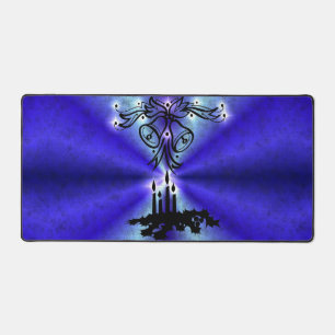 Advent, kerstartik op blauwe groene regenboog bureaumat