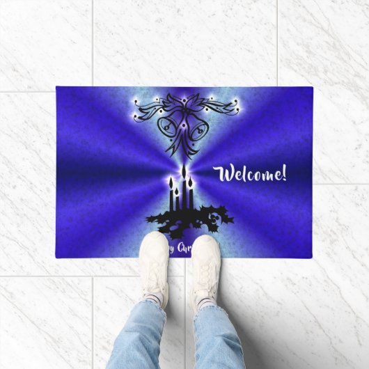 Advent, kerstartik op blauwe groene regenboog deurmat (Binnen)