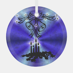 Advent, kerstartik op blauwe groene regenboog glas ornament