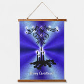 Advent, kerstartik op blauwe groene regenboog hangend wandkleed (Voorkant)