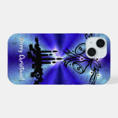 Advent, kerstartik op blauwe groene regenboog iPhone 15 case (Achterkant horizontaal)