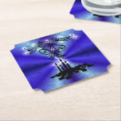 Advent, kerstartik op blauwe groene regenboog kartonnen onderzetters (Gekanteld)