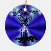 Advent, kerstartik op blauwe groene regenboog keramisch ornament (Voorkant)