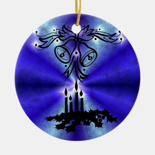 Advent, kerstartik op blauwe groene regenboog keramisch ornament (Voorkant)