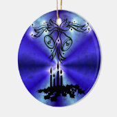 Advent, kerstartik op blauwe groene regenboog keramisch ornament (Links)