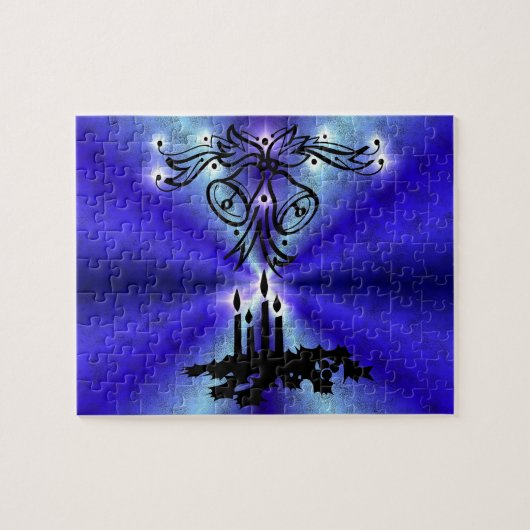 Advent, kerstartik op blauwe groene regenboog legpuzzel (Horizontaal)