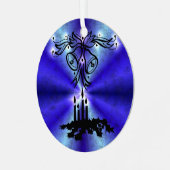 Advent, kerstartik op blauwe groene regenboog metalen ornament (Voorkant links)