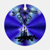 Advent, kerstartik op blauwe groene regenboog metalen ornament (Achterkant)