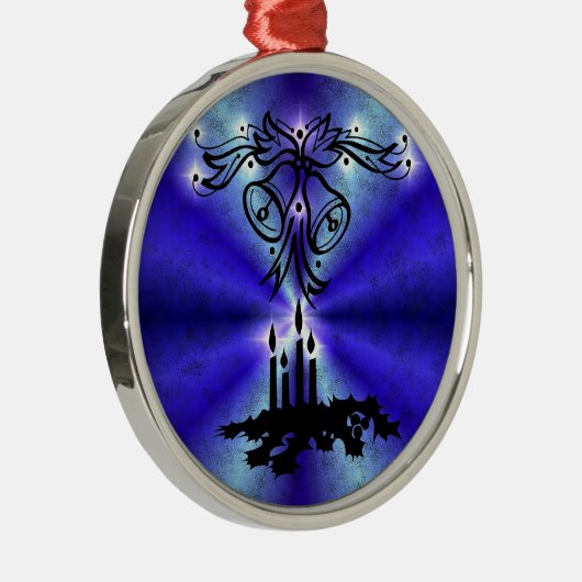 Advent, kerstartik op blauwe groene regenboog metalen ornament (Rechts)