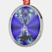 Advent, kerstartik op blauwe groene regenboog metalen ornament (Links)