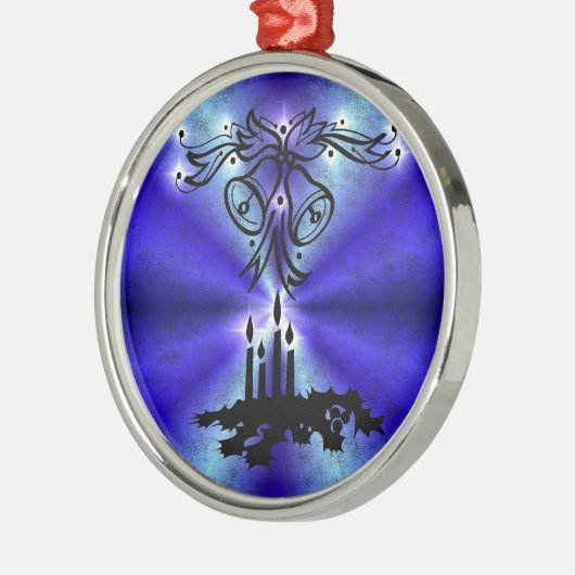 Advent, kerstartik op blauwe groene regenboog metalen ornament (Links)