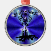 Advent, kerstartik op blauwe groene regenboog metalen ornament (Voorkant)