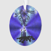 Advent, kerstartik op blauwe groene regenboog ornament (voorkant)