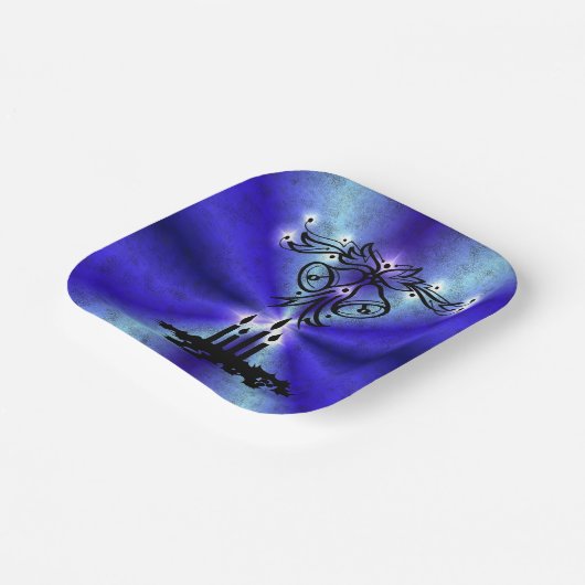 Advent, kerstartik op blauwe groene regenboog papieren bordje (Gebogen)