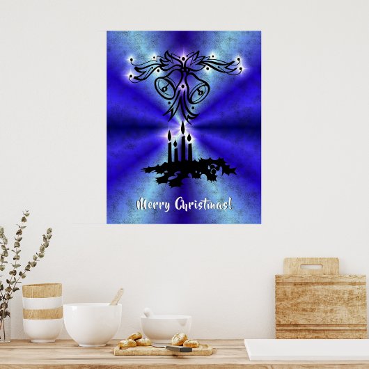 Advent, kerstartik op blauwe groene regenboog poster (Keuken)