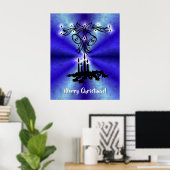 Advent, kerstartik op blauwe groene regenboog poster (Thuiskantoor)